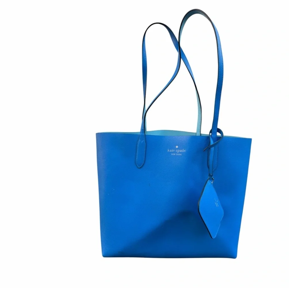 kate spade cobalt blue leather tote with hanging pouch